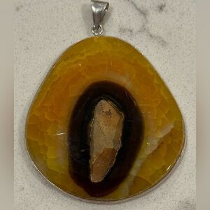 Natural Geode‎ Slice Large Pendant Set In Sterling Silver
